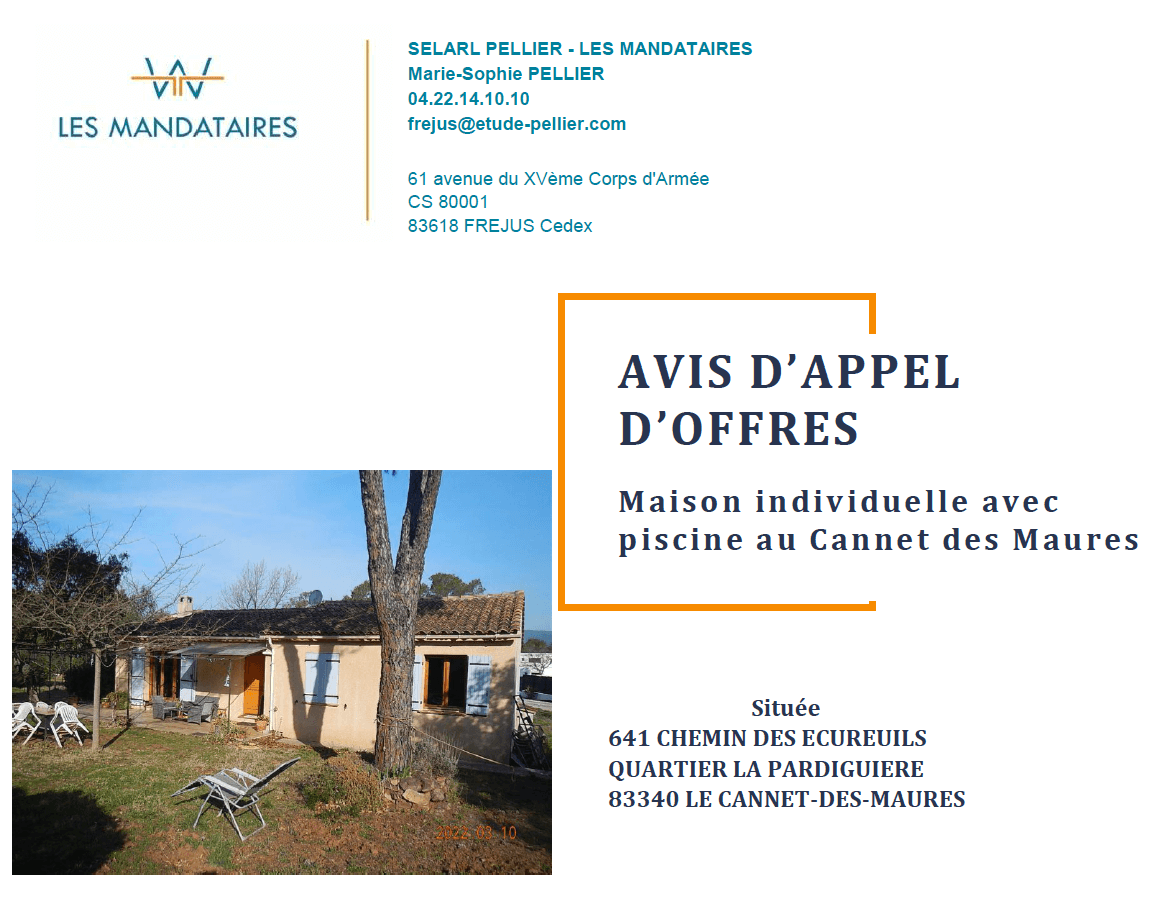 Tender Notice – Detached house with pool in Le Cannet des Maures