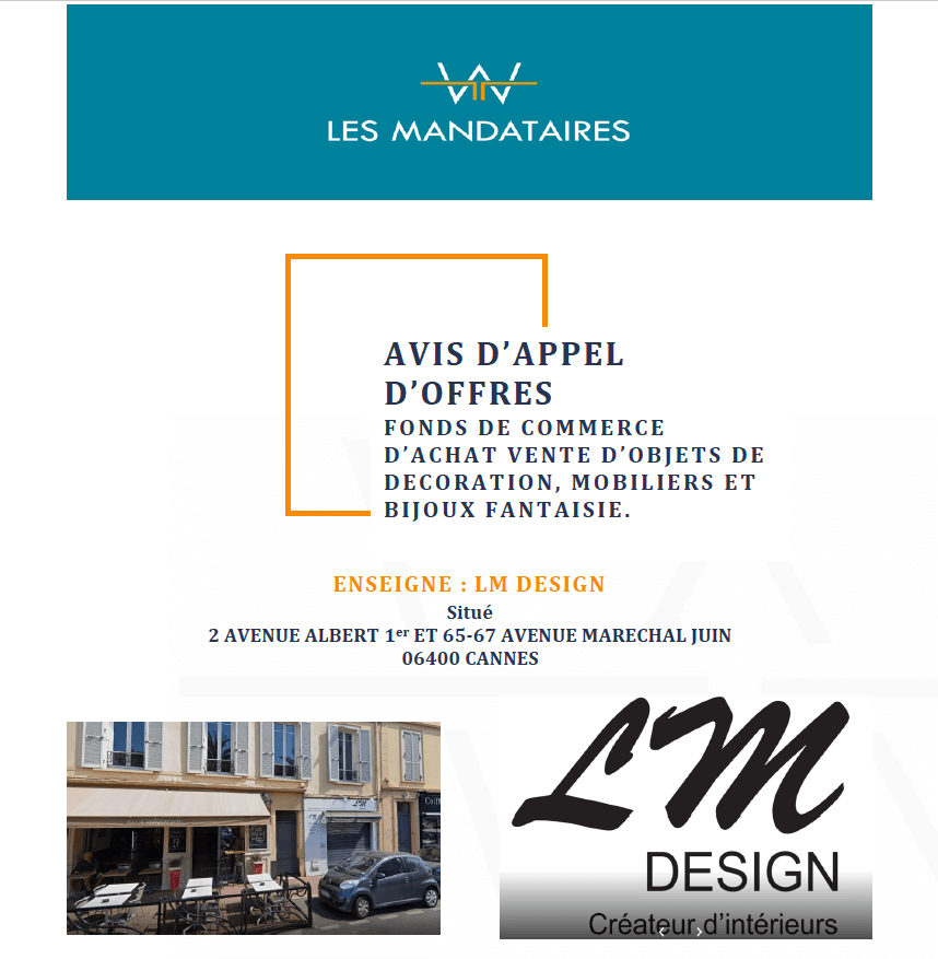 AVIS D’APPEL D’OFFRES : ENSEIGNE L.M DESIGN